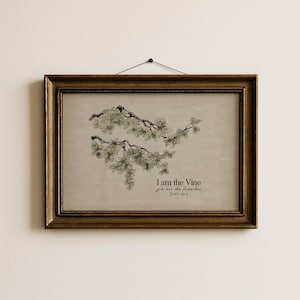 Christian Wall Art Vintage Tree Branches Print, I am the Vine You Are The Branches, John 15:5 Scripture Art Digital Download