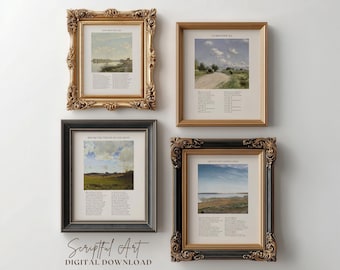 クリスチャン・ヴィンテージ・ギャラリー賛美歌ウォールアート、ファームハウス風ホームデコレーション4点セット（デジタルダウンロード）