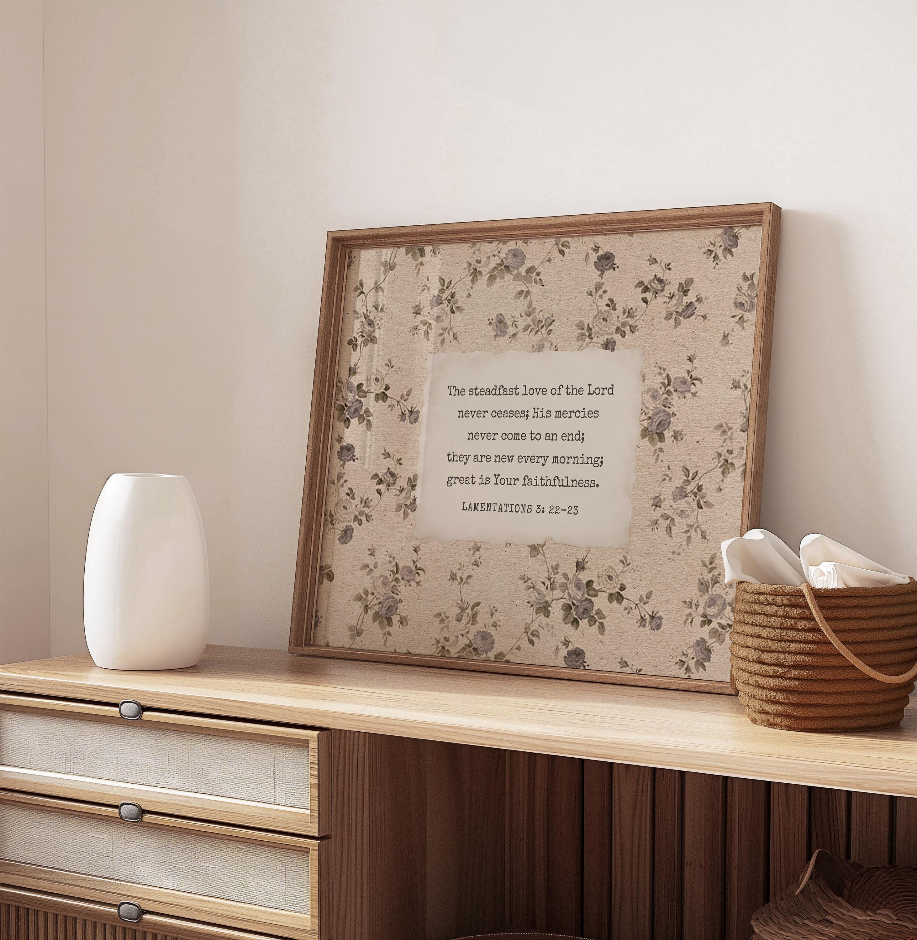 Christian Wall Art Vintage Floral Bible Verse Print - Lamentations 3:22 ...