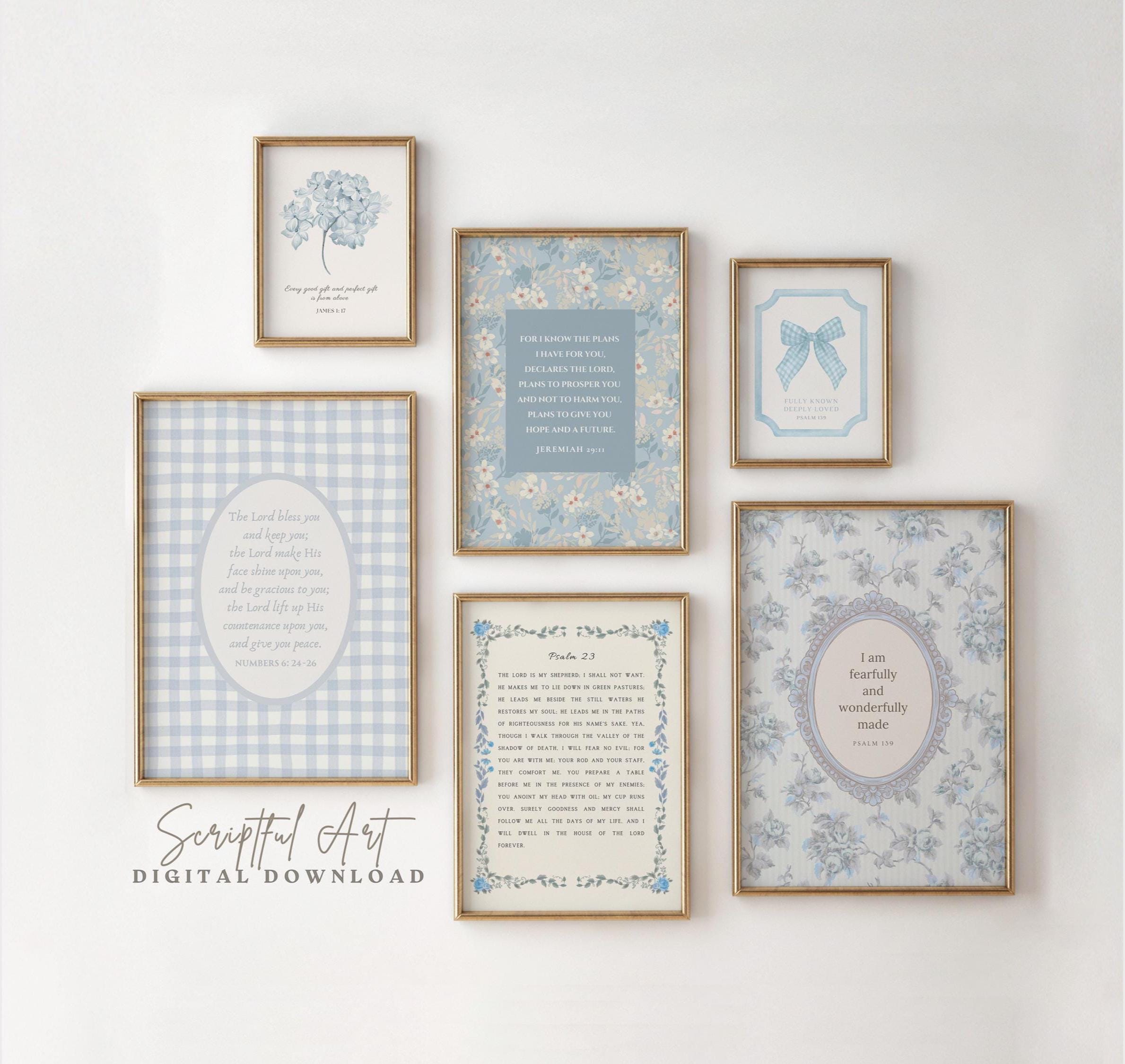 Christian Scripture Art Prints Blue Bible Gallery SET OF 6 (digital ...
