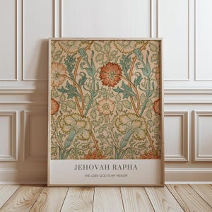 Jehovah Rapha, Hebrew Name of God, Lord God Is My Healer, William Morris Vintage Botanical Art, Colorful Christian Wall Art DIGITAL PRINT