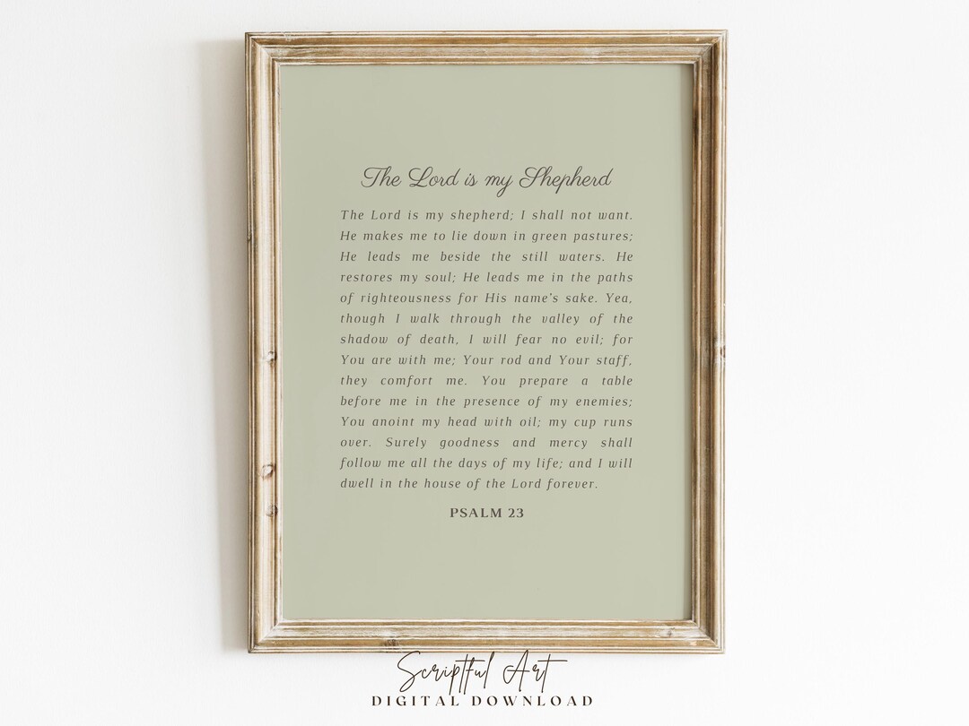 Psalm 23 Sage Christian Wall Art, Minimal Bible Verse Print, DIGITAL ...