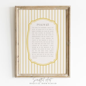 Psalm 23 Nursery Print: Yellow Vintage Stripes, Bible Verse (Digital Download)