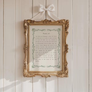 The Lord is my Shepherd Psalm 23, Sage Green Vintage Floral Print, Girls Nursery Decor, Bible Verse Wall Art, digital download