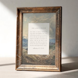 Het Lords Prayer, vintage christelijke muurkunst, onze vader in de hemel poster, landschap bijbelvers print digitale download