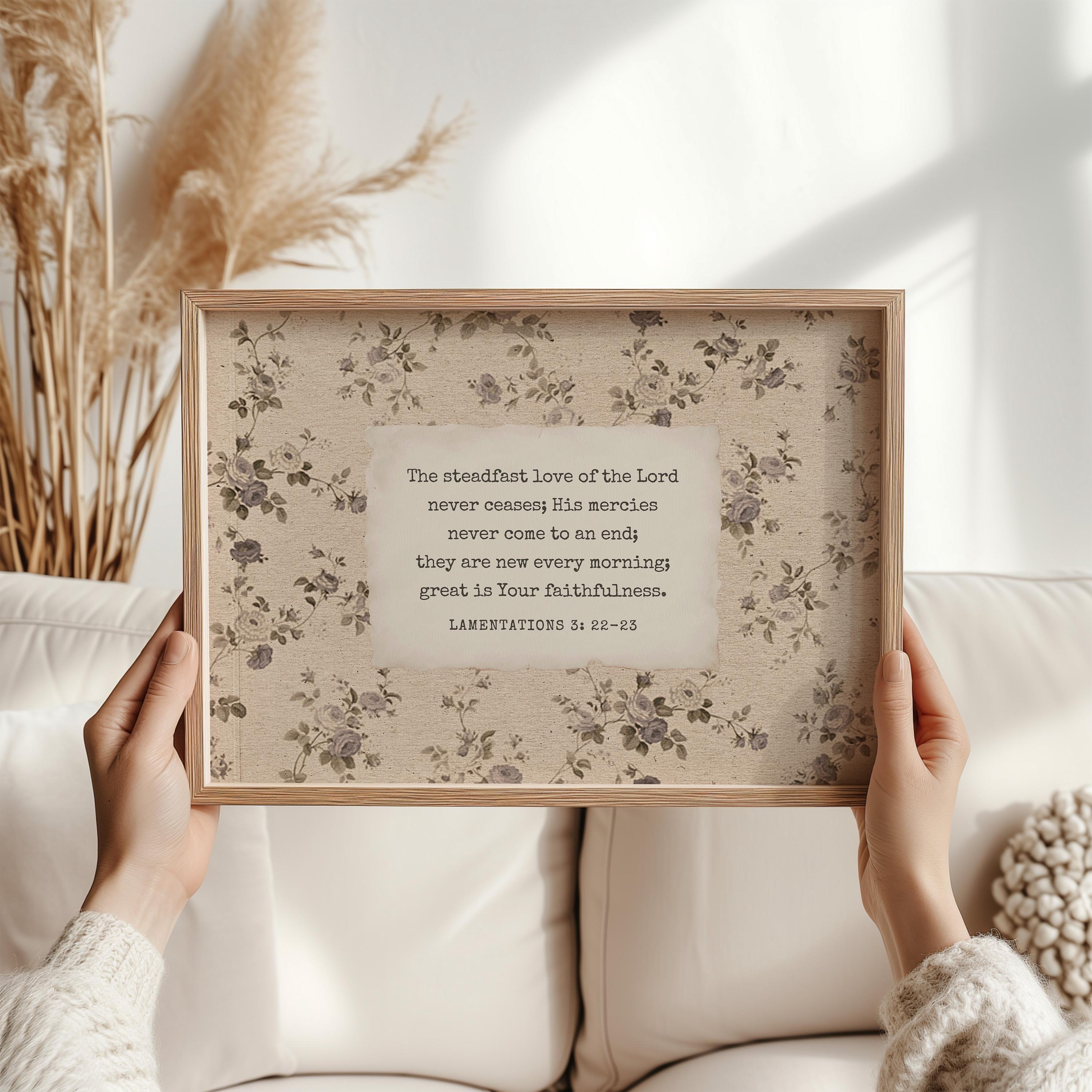 Christian Wall Art Vintage Floral Bible Verse Print - Lamentations 3:22 ...