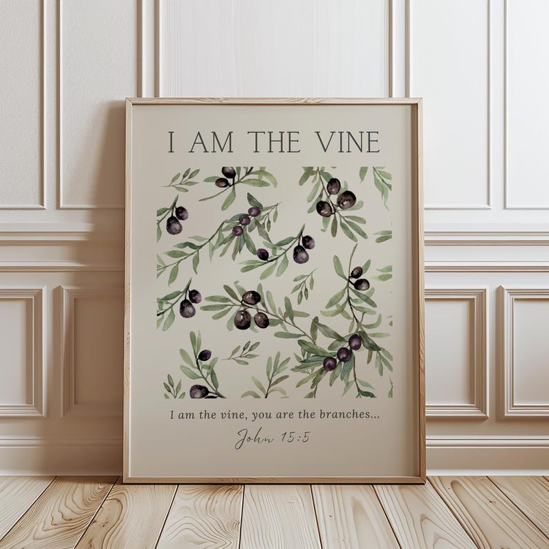Botanical Christian Wall Art, I Am the Vine, Modern Bible Verse Prints ...
