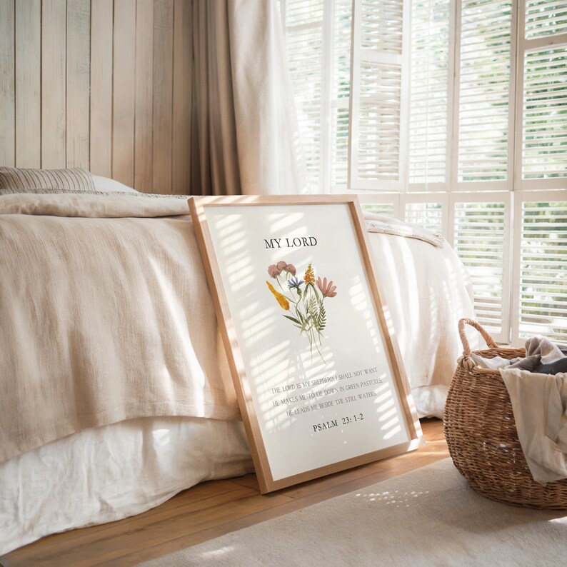 Christian Wall Art, Set of 3, Psalms Wildflowers Bible Prints Botanical