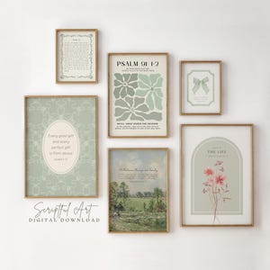 Christian Gallery Printable Girls Nursery Decor, Set of 6 Modern Bible Verse Bundle Cottagecore Vintage Prints Digital Download