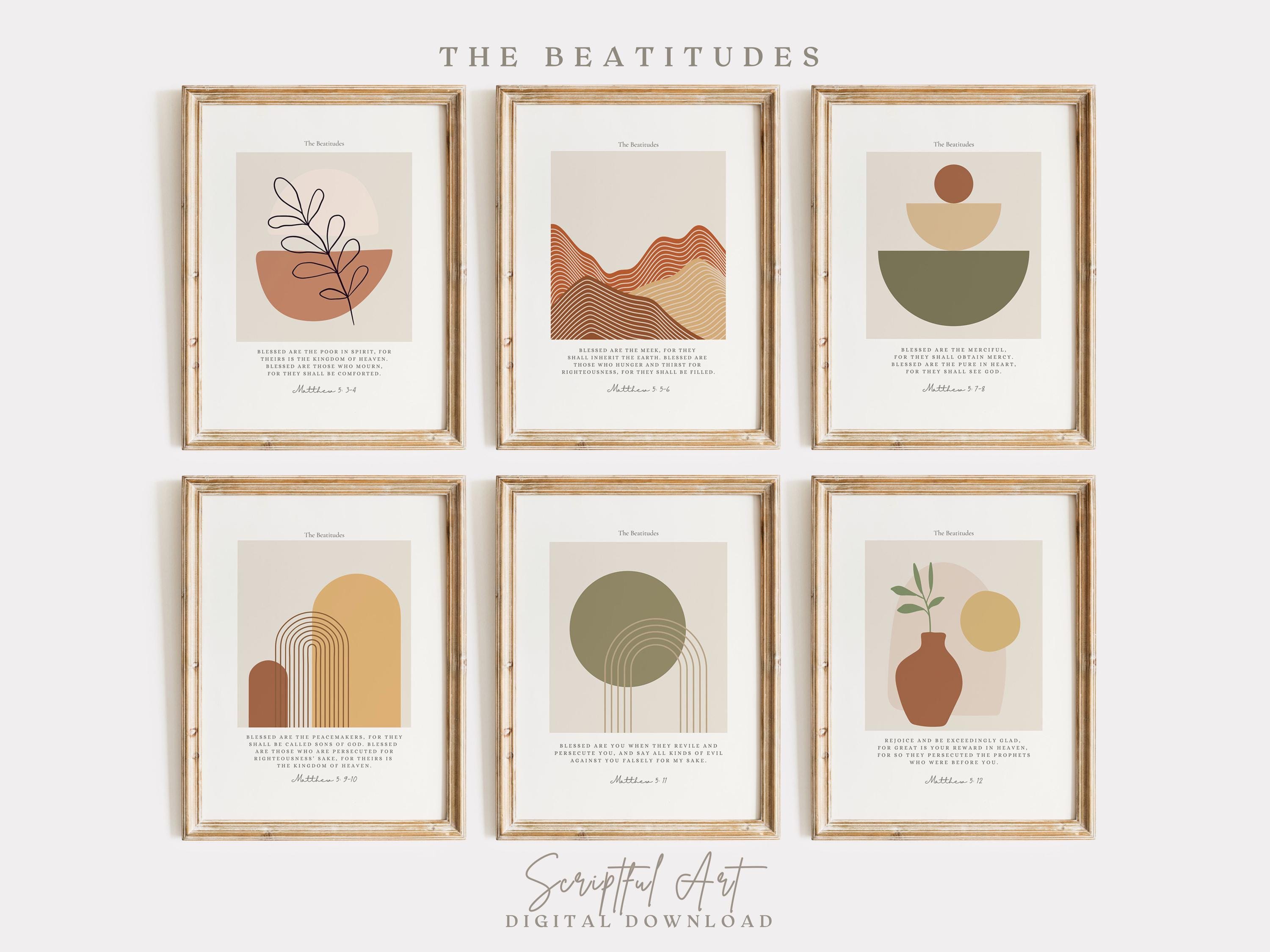 The Beatitudes, Printable Christian Wall Art, Sermon on the Mount Gallery Set of 6, Terracotta Boho Bible Verse Prints Digital Download