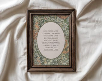 キリスト教賛美歌の壁掛けアート：Because He Lives（主は生きておられる）植物画プリント（デジタルダウンロード）