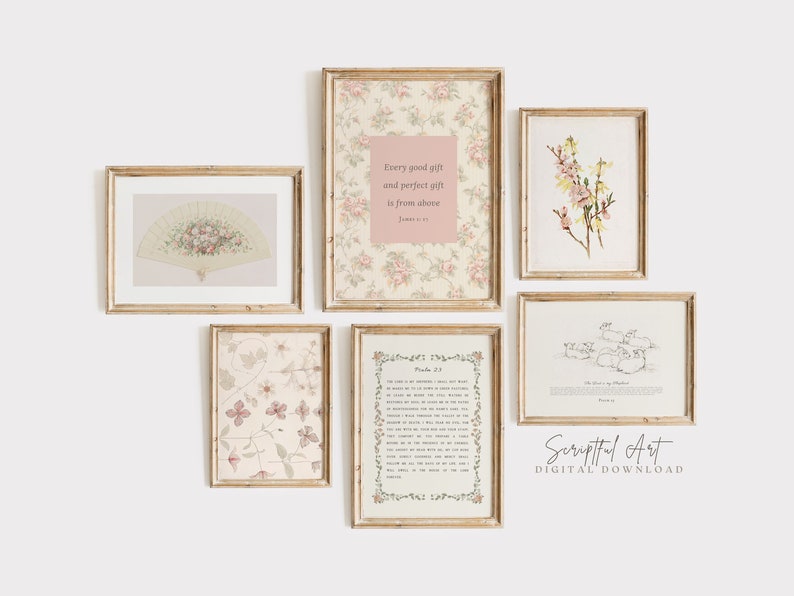 Pink Christian Girls Gallery Wall Set of 6 Nursery Decor Baby Girl