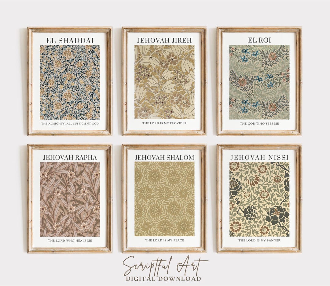 Hebrew Names of God Wall Art Vintage Botanical Gallery Set of 6 ...