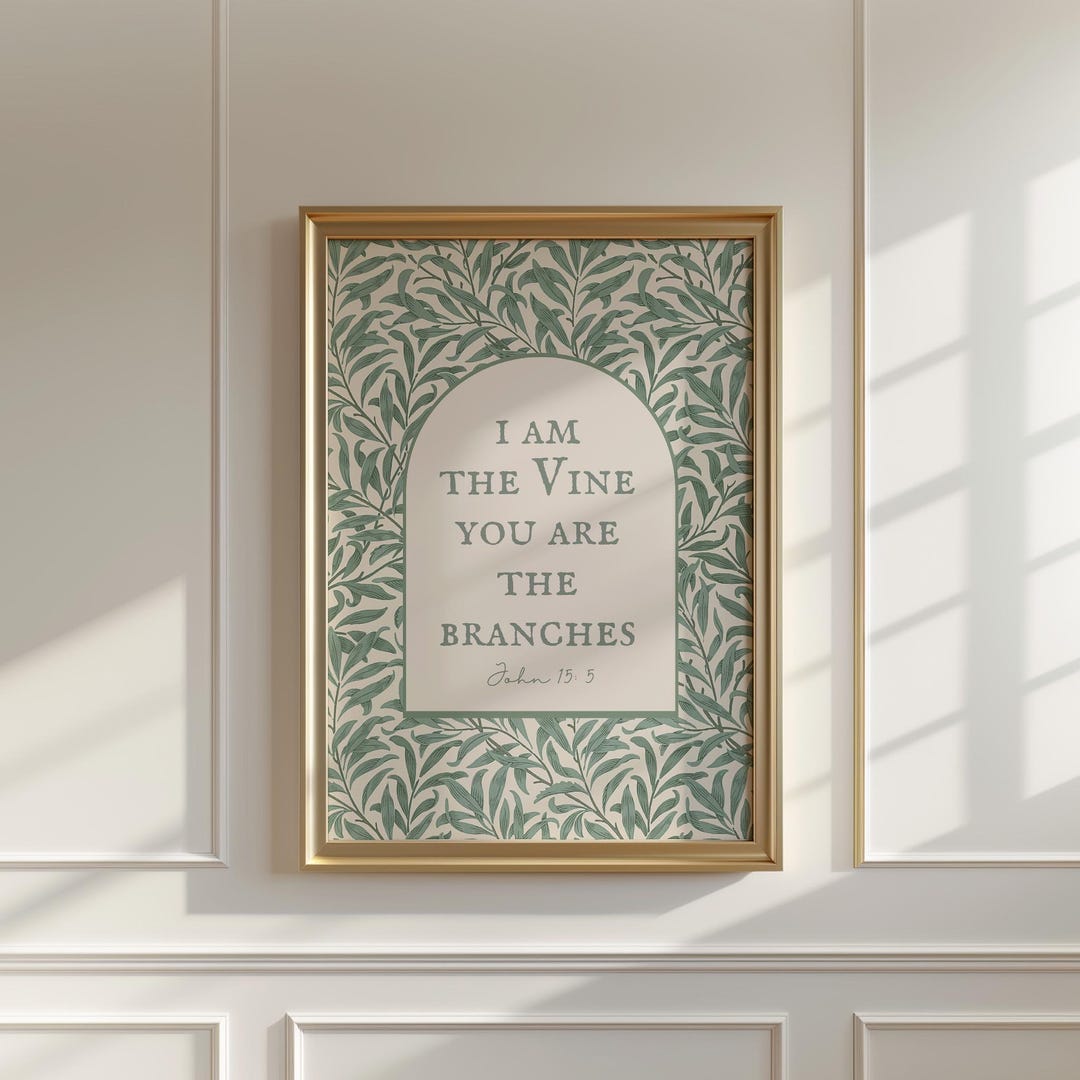 I Am the Vine, Botanical Bible Verse Print, Sage Green (digital ...