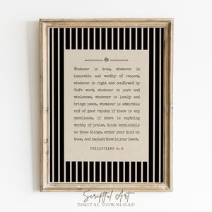 Moderne christliche Wandkunst - Philipper 4: 8, Streifen Bibel Vers Druck Digitaler Download