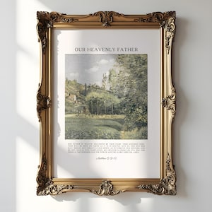 The Lords Prayer, Christian Wall Art Vintage Landscape Painting, Our Heavenly Father Print, Digital Download