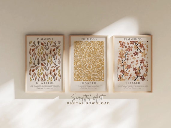Christian Fall Prints, Thanksgiving Decor, Set of 3, Autumn Botanical Posters, Digital Download
