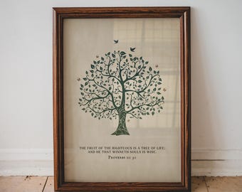 Tree of Life, Proverbs 11:30, Christian Wall Art Cottagecore Home Decor Digital Download
