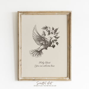 Dove Vintage Print, Holy Spirit You Are Welcome Here, Christian Wall Art DIGITAL PRINT Bird Sketch Christian Printable