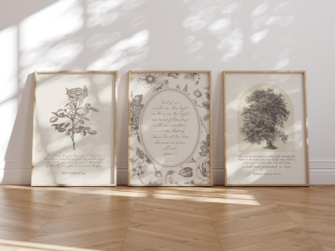 Christian Wall Art Neutral Botanical Bible Verse Prints: Set of 3 ...
