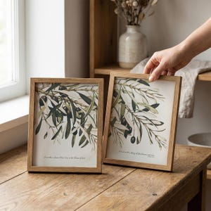 Vintage Christian Wall Art Olive Tree Prints, Psalm 52, Green Botanical Bible Verse SET OF 2 (Digital Download)