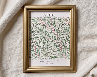 Abide Bible Verse Print Vintage Botanical Christian Wall Art, John 15:4, Digital Download