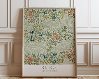 El Roi, Hebrew Name of God Wall Art Printable, Green Botanical Vintage Print, The God Who Sees Me, Digital Download
