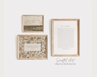 キリスト教イースタープリント「主は復活された」ヴィンテージ聖書の一節ウォールアート3枚セット（デジタルダウンロード）
