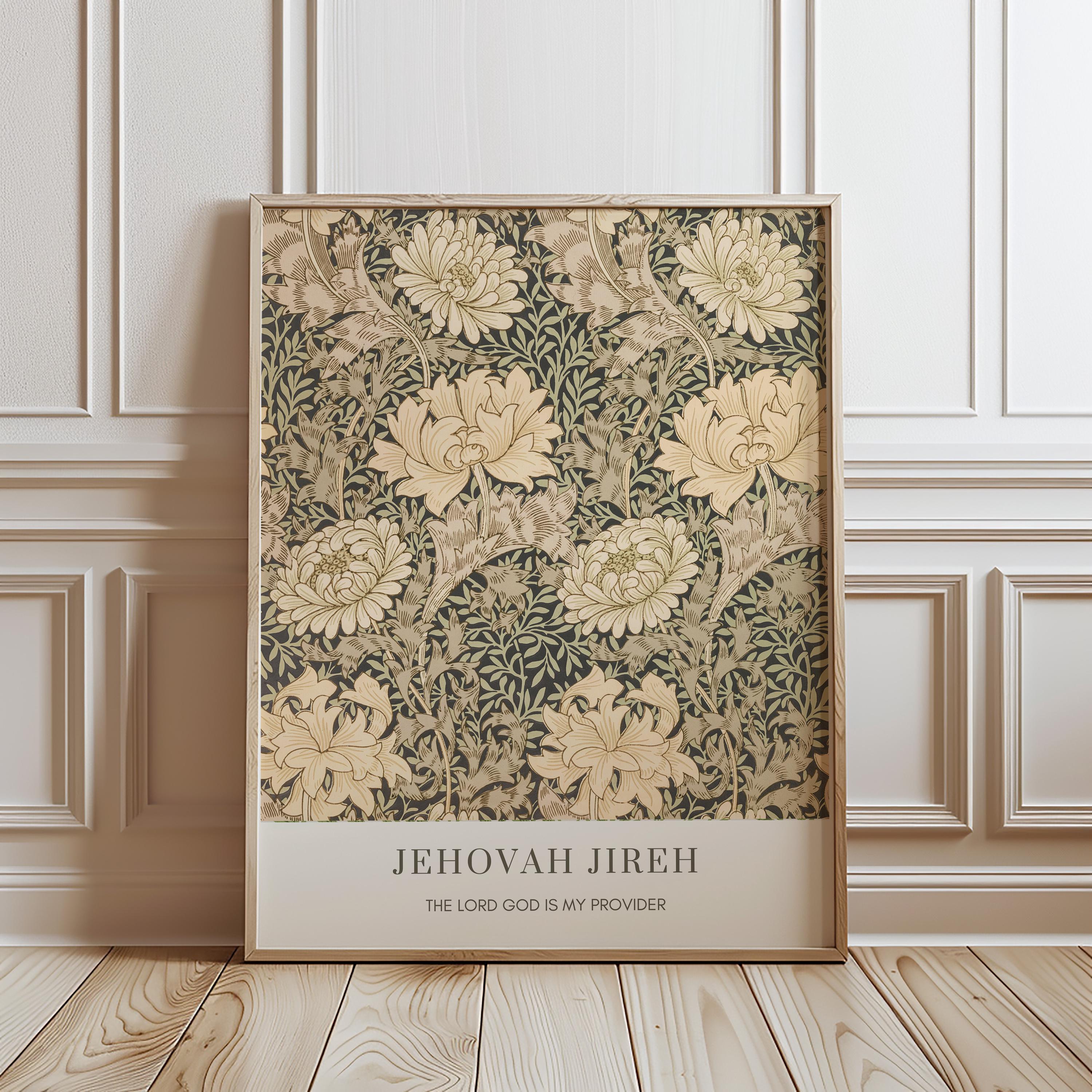 Jehovah Jireh, Hebrew Name of God, The Lord God Is My Provider, Christian Wall Art, Botanical William Morris Vintage Poster Digital Download