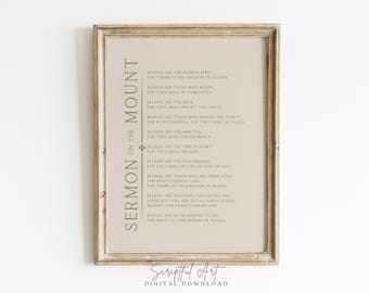 Sermon on the Mount Minimal Bible Verse Print, Neutral Scripture Wall Art Digital Download