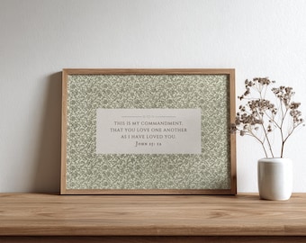 Sage Christian Art Print, John 15:12, Love One Another, Vintage Bible Verse Wall Art (Digital Download)