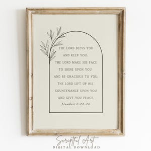 Herren välsigne dig väggkonst, 4 Mos 6:24-26, minimalistisk bibelkonsttryck digital nedladdning