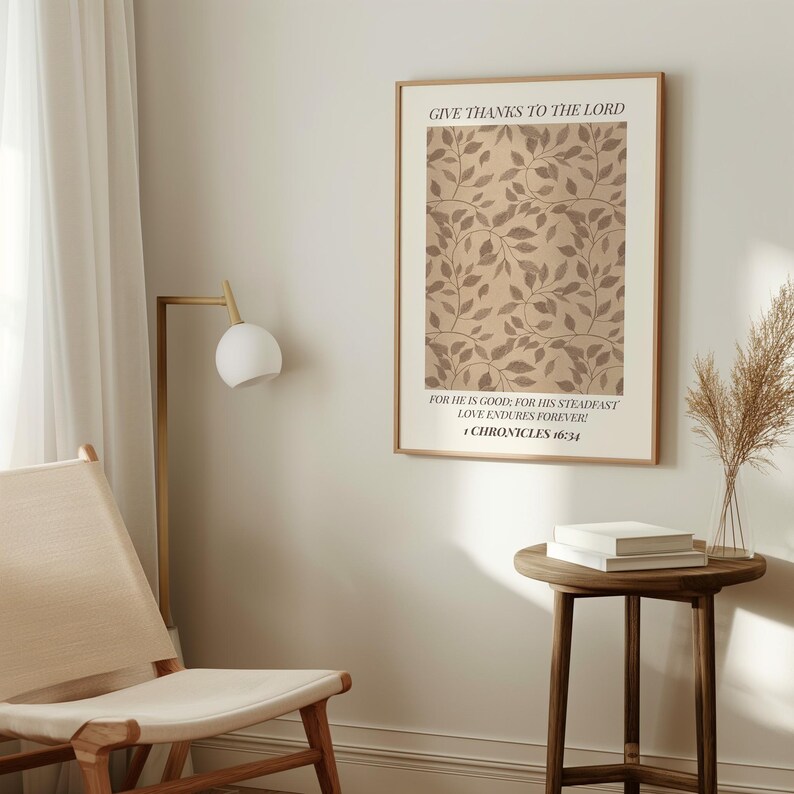 Christian Fall Poster Autumn Leaves Print Golden Brown Thanksgiving