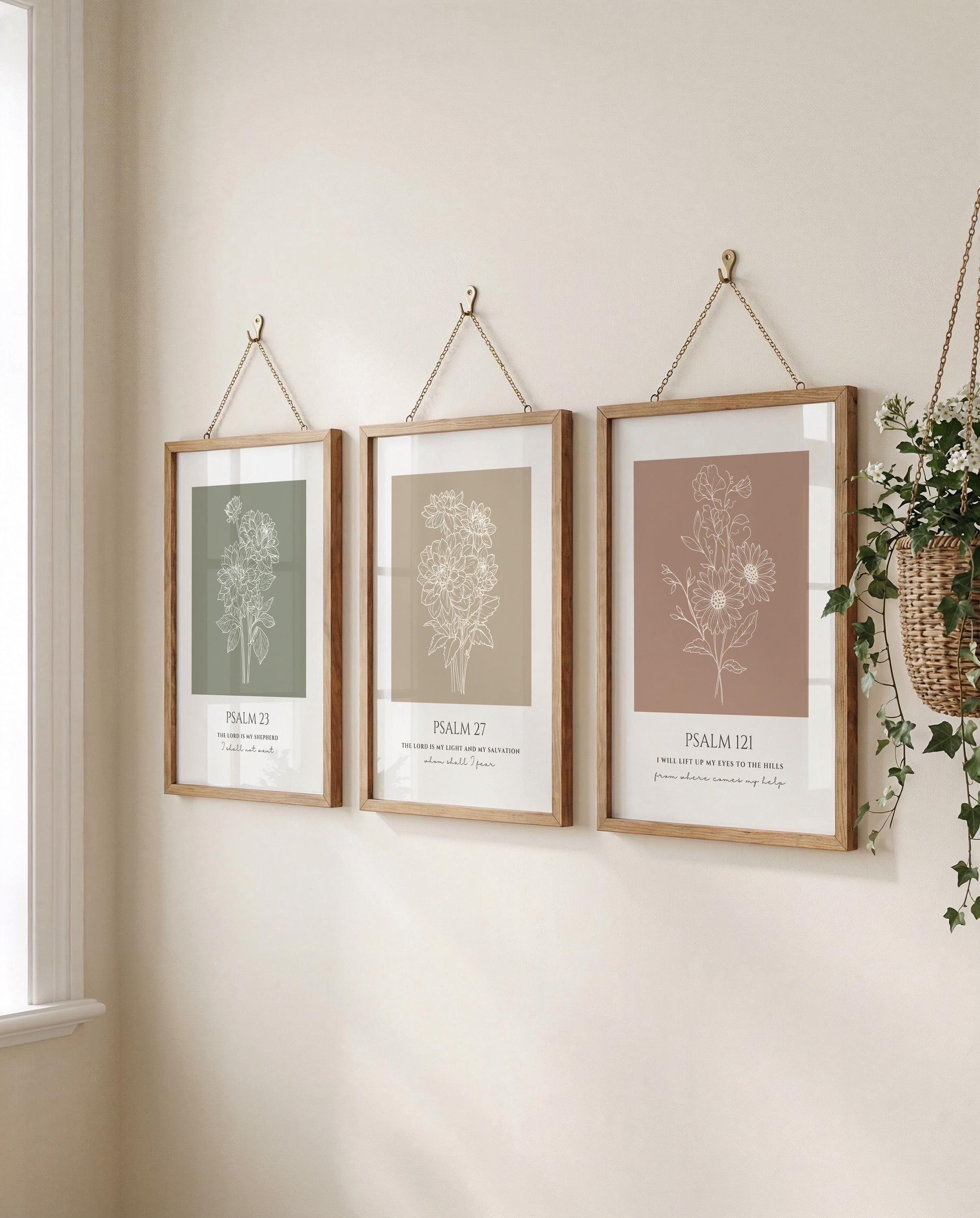 Minimal Christian Wall Art Psalms Modern Bible Verse Prints, Botanical ...
