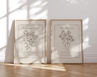 Lamentations 3:22-23 Neutral Modern Christian Art, Floral Bible Verse Prints Set of 2, Digital Download