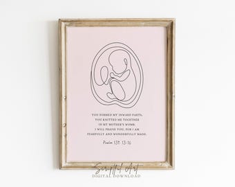 Baby Scan Line Art Print - Psalm 139, Baby Girl Ultrasound Poster (Digital Download)