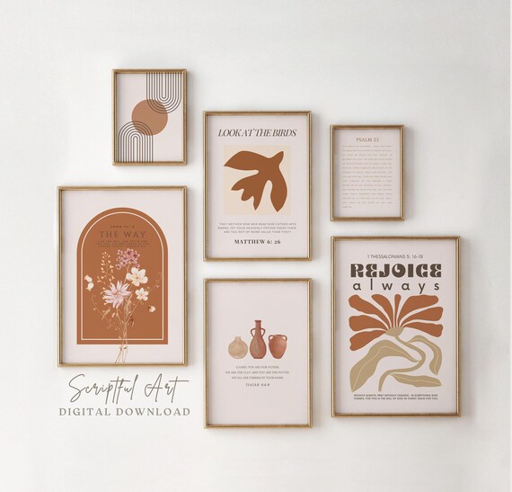 Terracotta Christian Wall Art, Retro Bible Verse Prints: Set of 6 (Digital Download)