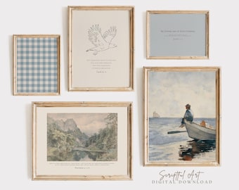 Christian Boys Nursery Gallery Rustic Playroom Decor Vintage Bible Verse Prints Set of 5 Digital Download