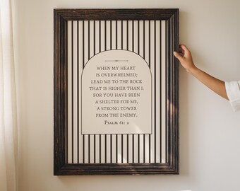 Striped Christian Wall Art - Psalm 61:2, Modern Neutral Bible Verse Print, (Digital Download)