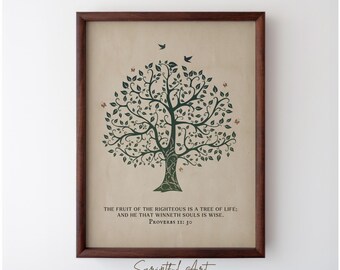 Tree of Life, Proverbs 11:30, Christian Wall Art Cottagecore Home Decor Digital Download