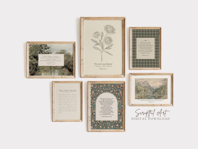 Christian Gallery Wall Art Set of 6, Vintage Scripture Prints Modern ...
