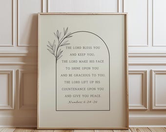 Neutral Christian Wall Art Aesthetic, The Lord Bless You Numbers 6:24-26, Botanical Arch Bible Verse Print Digital Download