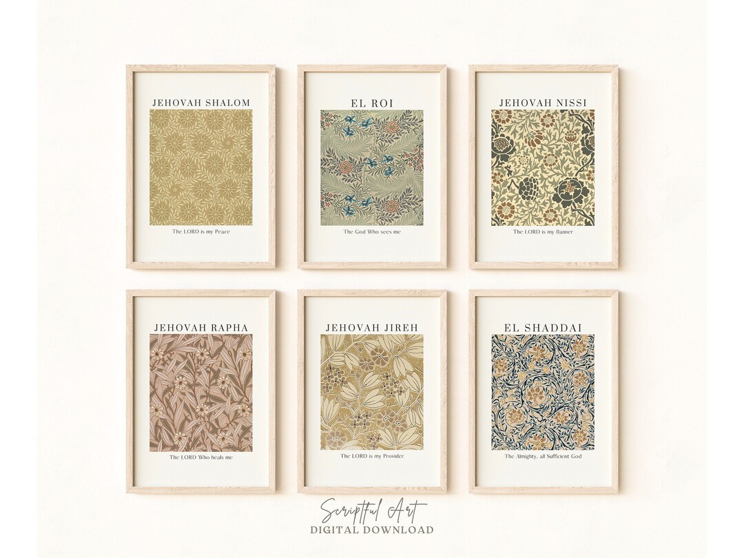 Hebrew Names of God Printables Set of 6 Christian Wall Art Botanical ...