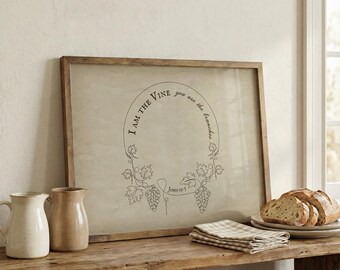 わたしはぶどうの木、あなたがたはその枝である。ヨハネによる福音書 15:5 - キリスト教の壁掛けアート デジタルダウンロード