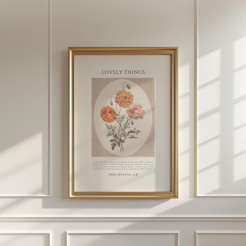 Christian Vintage Gallery, Set of 5, Cottagecore Bible Verse Wall Art, Floral Scripture Prints, Digital Download image 2