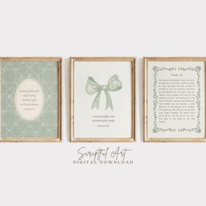 Sage Green Christian Nursery Wall Art, Girls Room Decor, Set of 3, Cottagecore Bible Verse Prints Digital Download