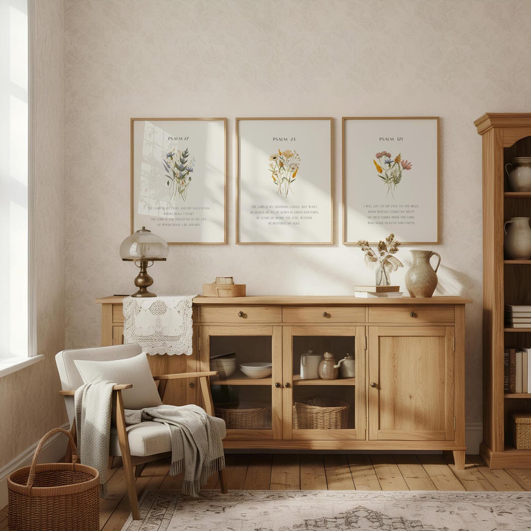 Christian Wildflowers Wall Art Psalms Floral Bible Verse Prints SET OF ...