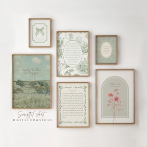Modern Christian Wall Art, Sage Green Girls Nursery Decor, Set of 6, Trendy Bible Verse Bundle, Vintage Cottagecore Prints Digital Download