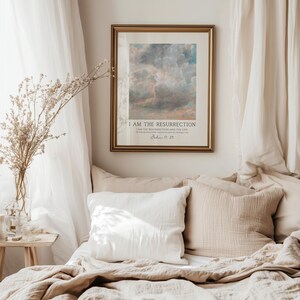 I am the Resurrection, Easter Christian Wall Art Vintage Sky Print Digital Download image 2