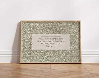 Sage Christian Art Print, John 15:12, Love One Another, Vintage Bible Verse Wall Art (Digital Download)